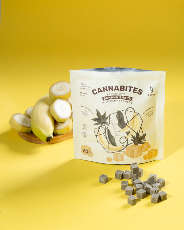 Cannabites - Funkcionāli banānu kubi ar kaņepju ziediem (liels 60 gab iepakojums, 300 mg)